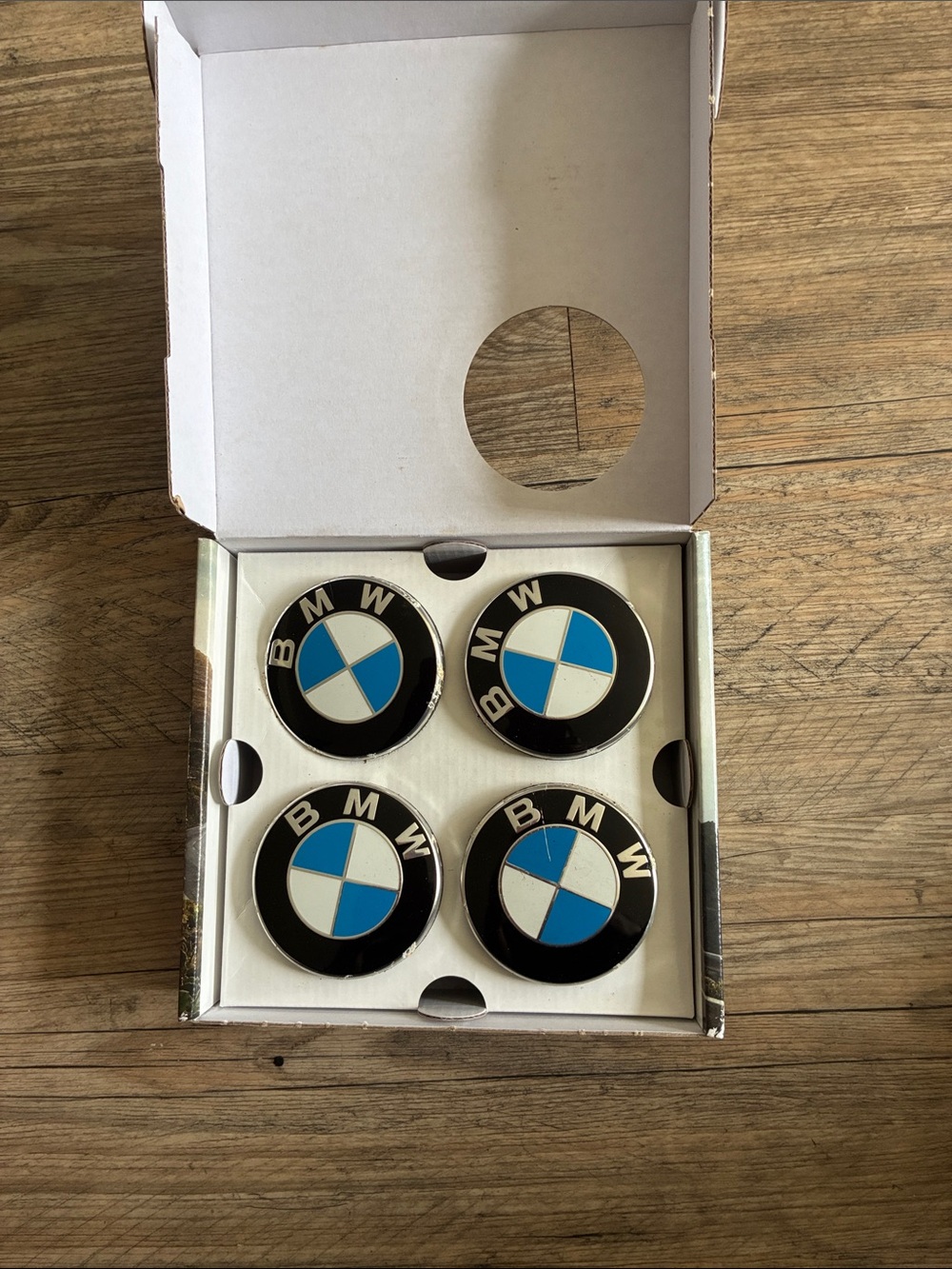 BMW Roundel Wheel Center Caps in Black, Blue & White (Set of 4)